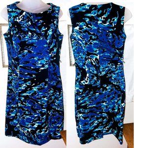Abstract blue, black sleeveless dress